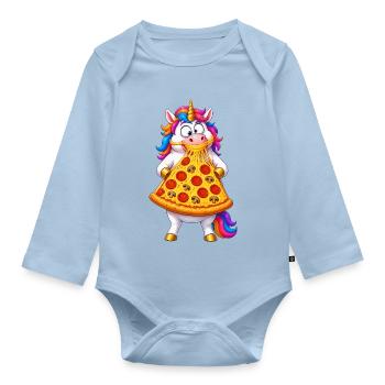 Unicorn Pizza Cheese Pull - Organic Longsleeve Baby Bodysuit - light blue - Front