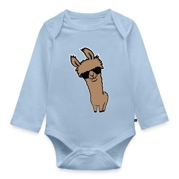 Lunettes de soleil Cool Lama Alpaga Souriant Drôle - Body Bébé bio manches longues - bleu clair - Devant