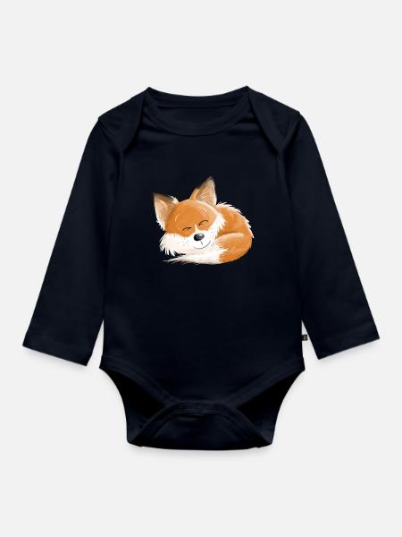 Fuchs ist so Müde - Füchse - Rotfuchs - Schlafen - Baby Bio-Langarm-Body - Navy
