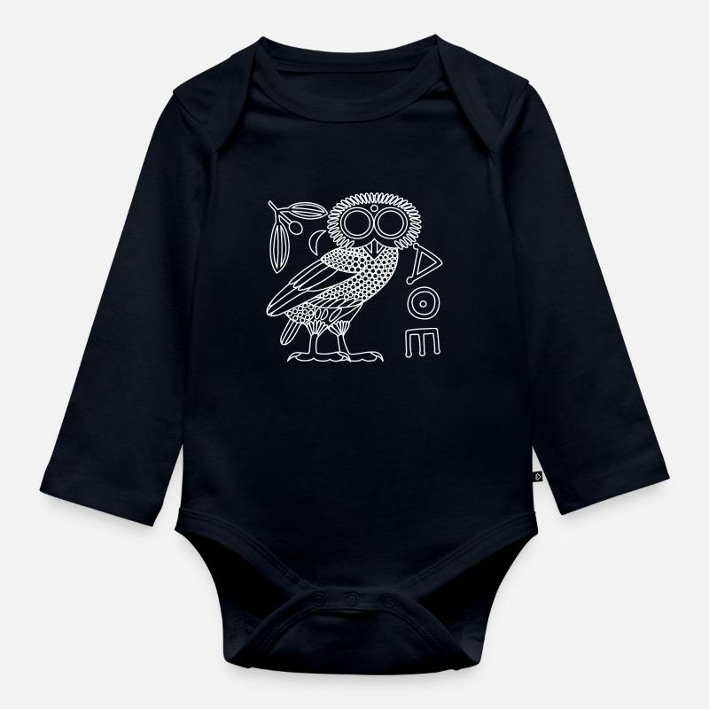 Chouette d'Athéna [Contour blanc + tout] - Body Bébé bio manches longues - bleu marine