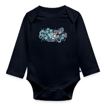 Blauer Blumen-Muster - Baby Bio-Langarm-Body - Navy - Vorne
