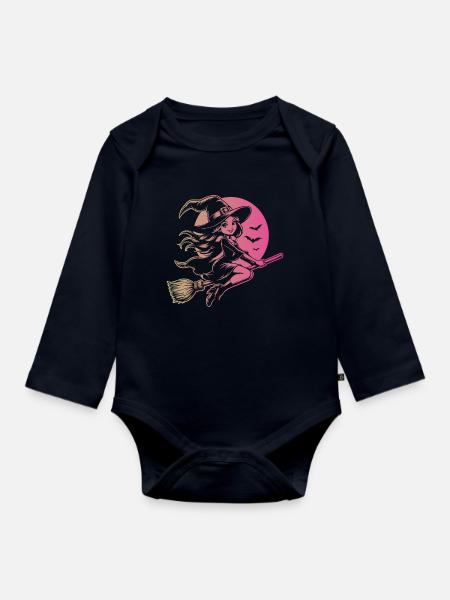 Halloween Fliegende Hexe - Baby Bio-Langarm-Body - Navy