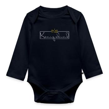 Koenigskind - weiß mit goldener Krone - Baby Bio-Langarm-Body - Navy - Vorne