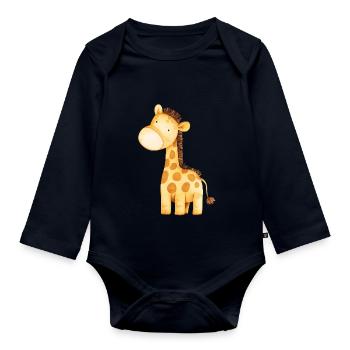 Giraffe Illustration Watercolour - Baby Bio-Langarm-Body - Navy - Vorne