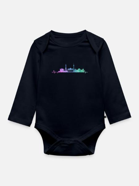 Berlin Skyline - Baby Bio-Langarm-Body - Navy