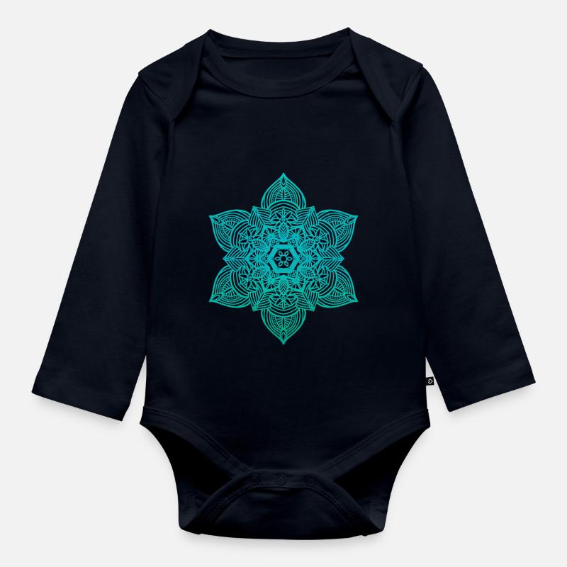 Mandala - Body Bébé bio manches longues - bleu marine