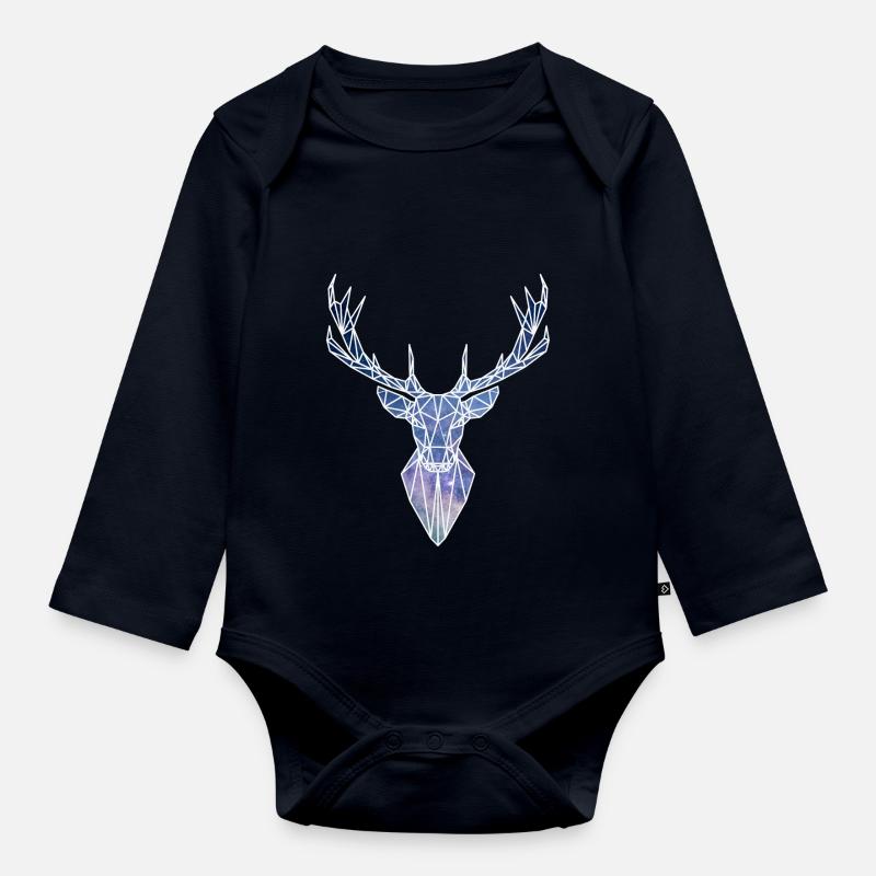 Cerf géométrique - Body Bébé bio manches longues - bleu marine