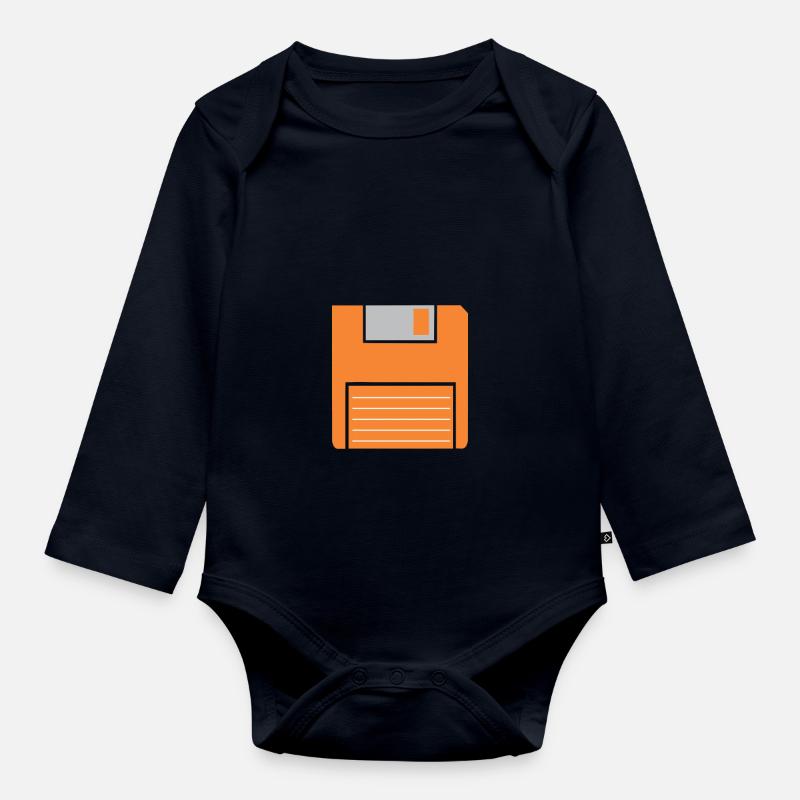 disquette Retro - Body Bébé bio manches longues - bleu marine