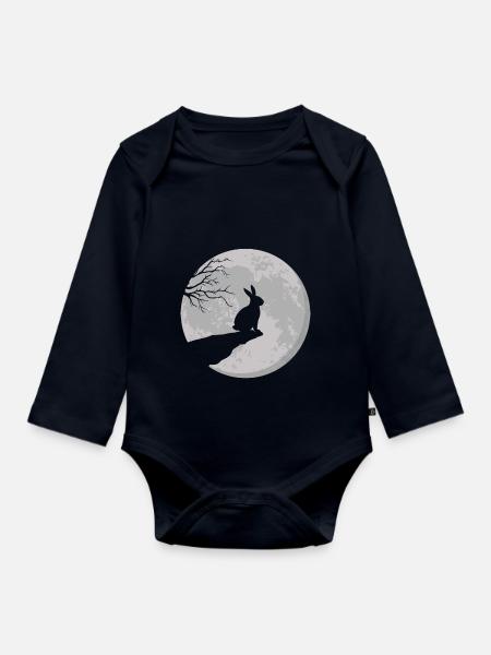 Hase bei Vollmond Kaninchen Häschen - Baby Bio-Langarm-Body - Navy