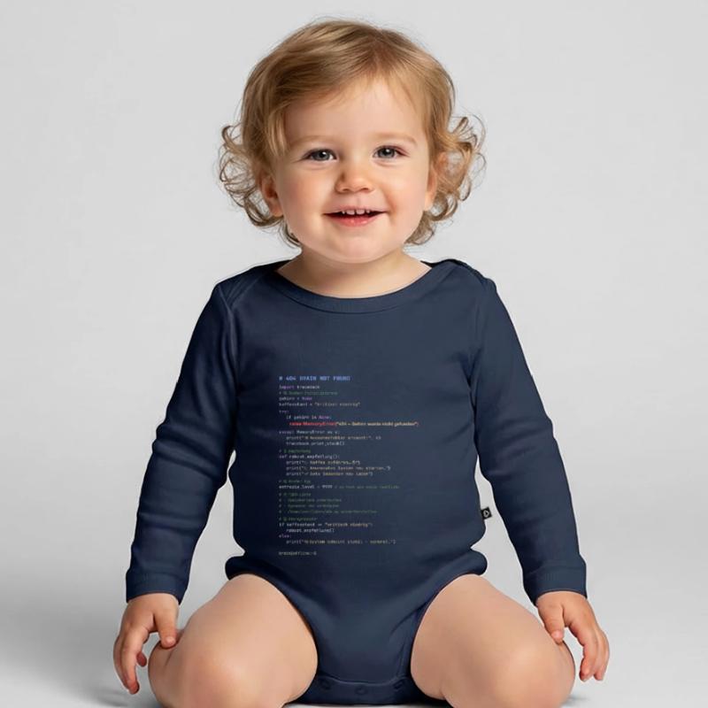 404 Brain Not Found Python Code Organic Longsleeve Baby Bodysuit