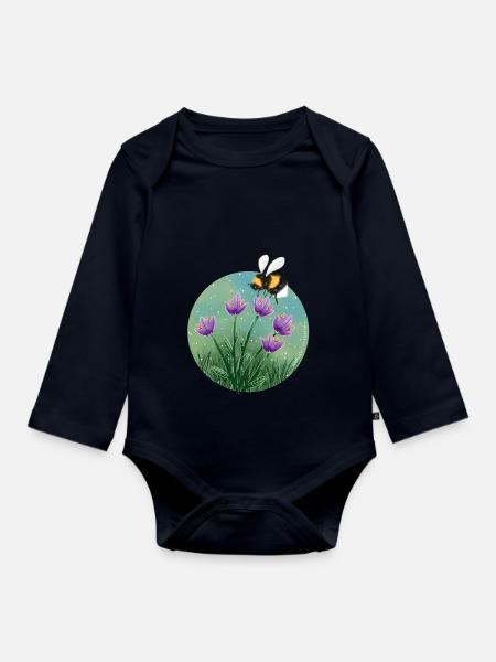 Biene und Blumen - Baby Bio-Langarm-Body - Navy