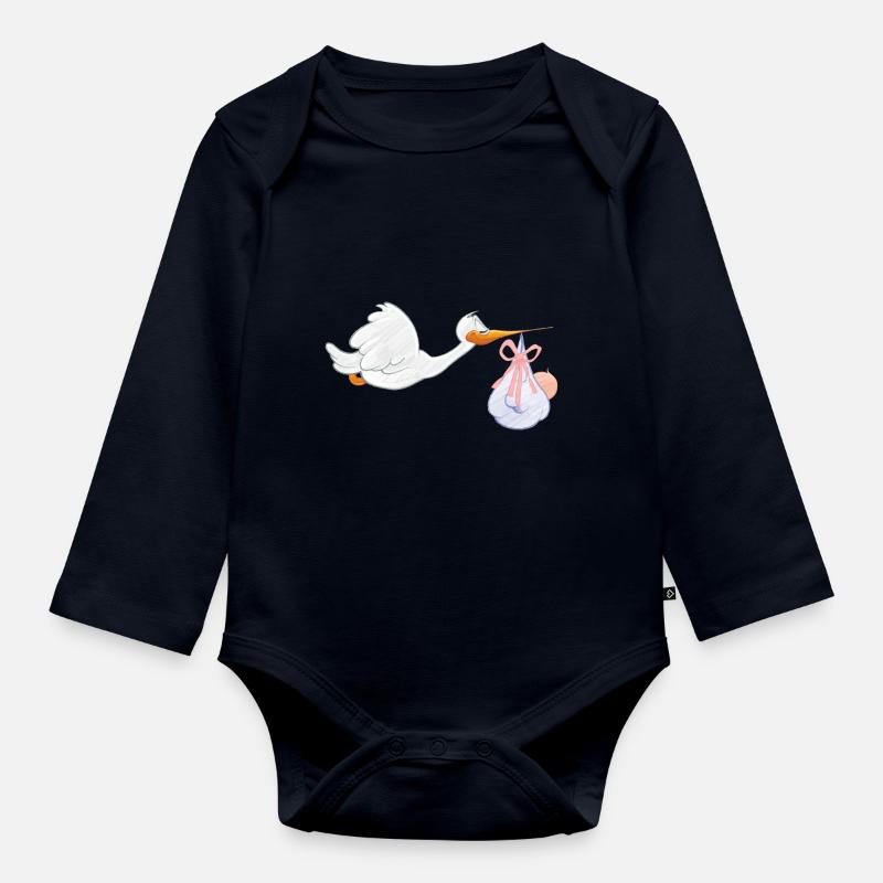 Cigogne avec bébé - Body Bébé bio manches longues - bleu marine