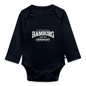 Hamburg (white oldstyle) - Organic Longsleeve Baby Bodysuit - navy - Front