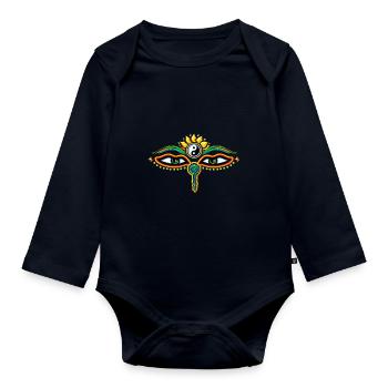 Augen des Buddha, Yin Yang, Weisheit & Erleuchtung - Baby Bio-Langarm-Body - Navy - Vorne