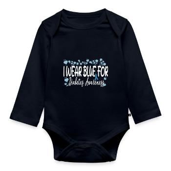 Ich trage Blau für Diabetes Bewusstsein Blau - Baby Bio-Langarm-Body - Navy - Vorne
