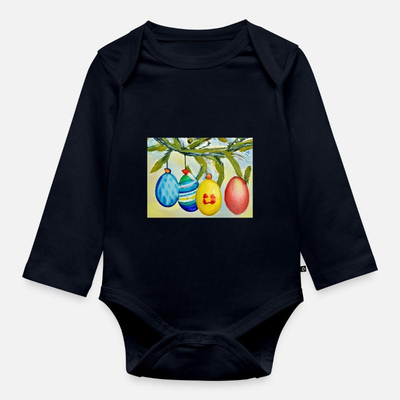 Bunter Eierzweig - Baby Bio-Langarm-Body - Navy