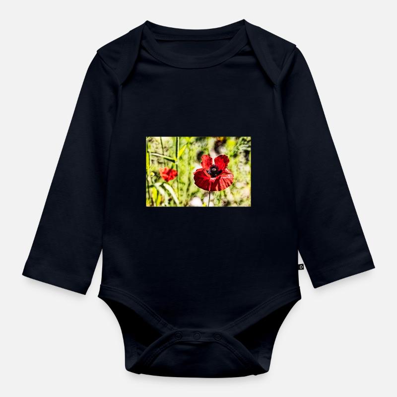Coquelicots - Body Bébé bio manches longues - bleu marine