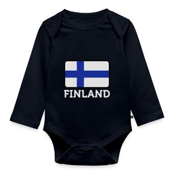 National Flag Of Finland - Organic Longsleeve Baby Bodysuit - navy - Front