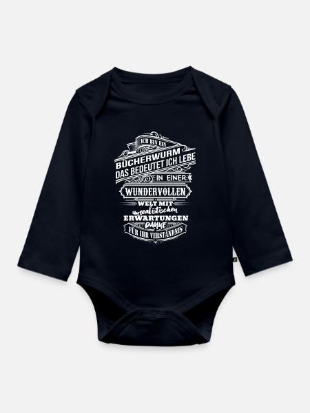 Ich bin ein Bücherwurm - Baby Bio-Langarm-Body - Navy
