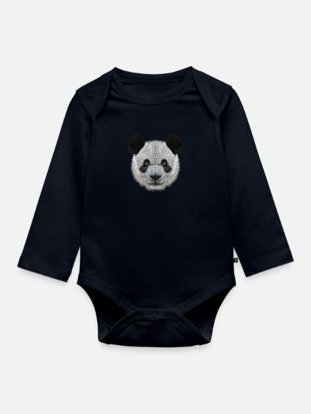 Panda Bär! Süß! - Baby Bio-Langarm-Body - Navy