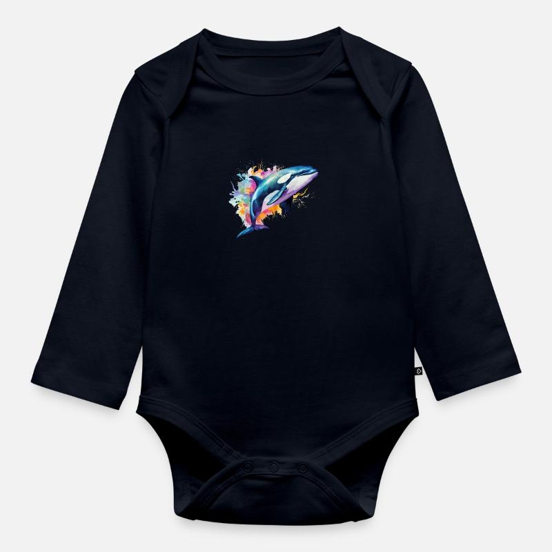 bunter Orca - Baby Bio-Langarm-Body - Navy