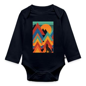Landschaft (Wolf, Dreiecke) - Baby Bio-Langarm-Body - Navy - Vorne
