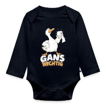 Gans Wichtig Klopapier Gänse Wortspiel Humor - Baby Bio-Langarm-Body - Navy - Vorne