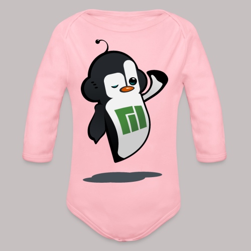 Manjaro Mascot wink hello left - Organic Longsleeve Baby Bodysuit