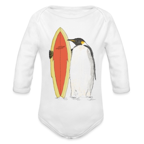 Pingwin z deską surfingową - Ekologiczne body niemowlęce z długim rękawem