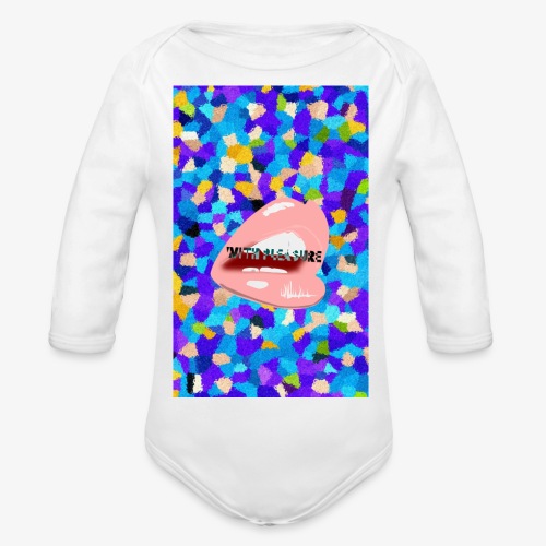 80s background pattern with mouth 2 - Organic Longsleeve Baby Bodysuit