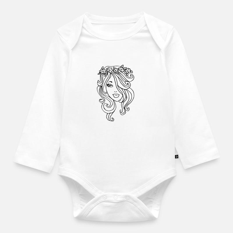 dame fleur - Body Bébé bio manches longues - blanc