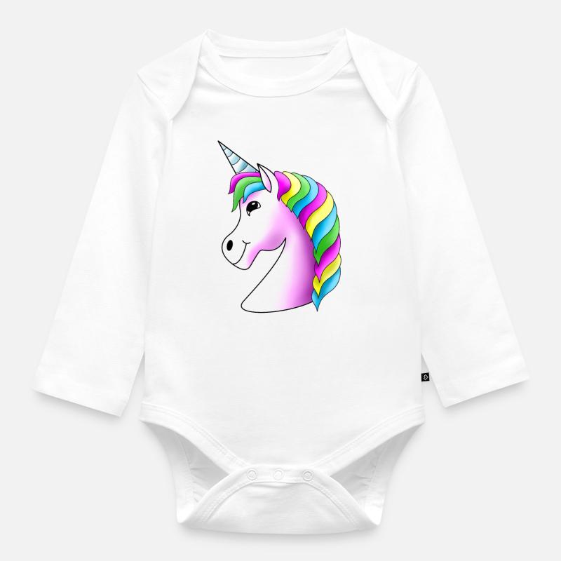 Pinkes Regenbogen-Einhorn - Baby Bio-Langarm-Body - Weiß