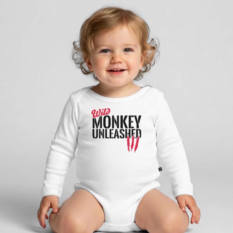 Wild monkey unleashed Organic Longsleeve Baby Bodysuit
