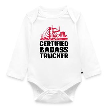 Certified badass trucker - Organic Longsleeve Baby Bodysuit - white - Front