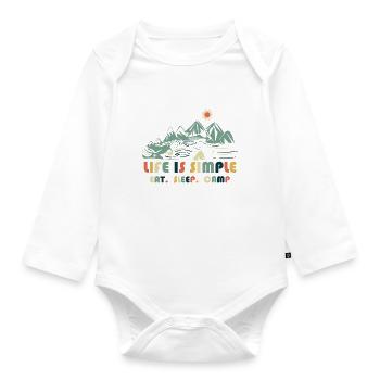 Life is simple. Eat. Sleep. Camp - Organic Longsleeve Baby Bodysuit - white - Front