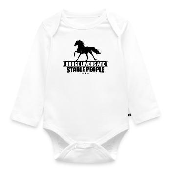 Horse lovers are stable people - Organic Longsleeve Baby Bodysuit - white - Front