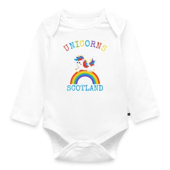 Unicorns are born in Scotland.Scottish Unicorn Kid - Organic Longsleeve Baby Bodysuit - white - Front