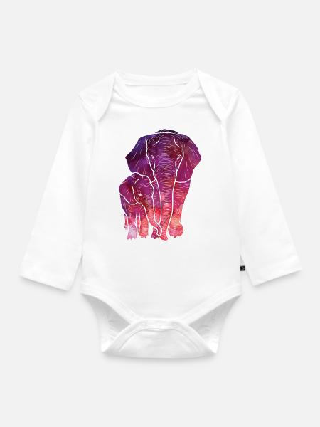 Kids Elephant Wasserfarbe - Baby Bio-Langarm-Body - Weiß