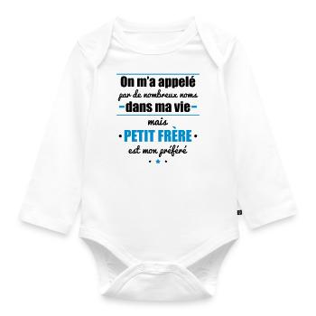 Appelé mais petit frère, cadeau petit frere - Body Bébé bio manches longues - blanc - Devant