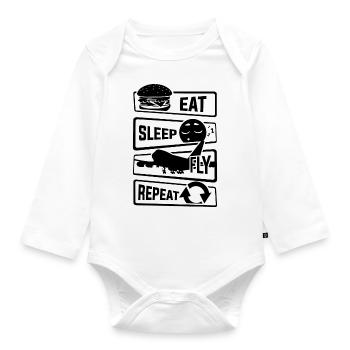 Eat Sleep Fly Repeat - Flugzeug Pilot Flieger Flug - Baby Bio-Langarm-Body - Weiß - Vorne
