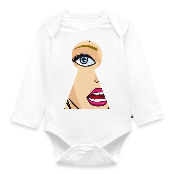 Woman looks through keyhole, comic pop art - Organic Longsleeve Baby Bodysuit - white - Front