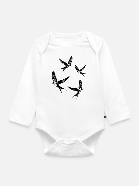 SCHWALBEN MIT WEISSEM BAUCH FLIEGENDE MEHLSCHWALBE - Baby Bio-Langarm-Body - Weiß
