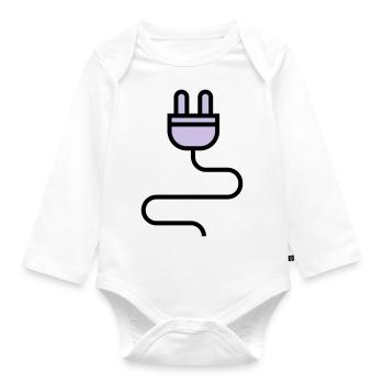 Power cable, plug - Organic Longsleeve Baby Bodysuit - white - Front