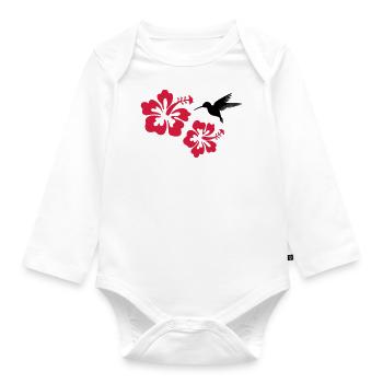 tropical flowers hibiscus tropical rainforest - Organic Longsleeve Baby Bodysuit - white - Front