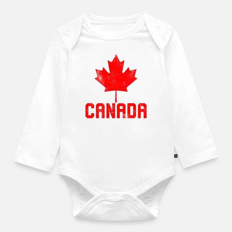 Drapeau Maple Leaf Canada - Body Bébé bio manches longues - blanc