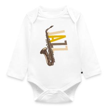 Jazz Saxophon - Baby Bio-Langarm-Body - Weiß - Vorne