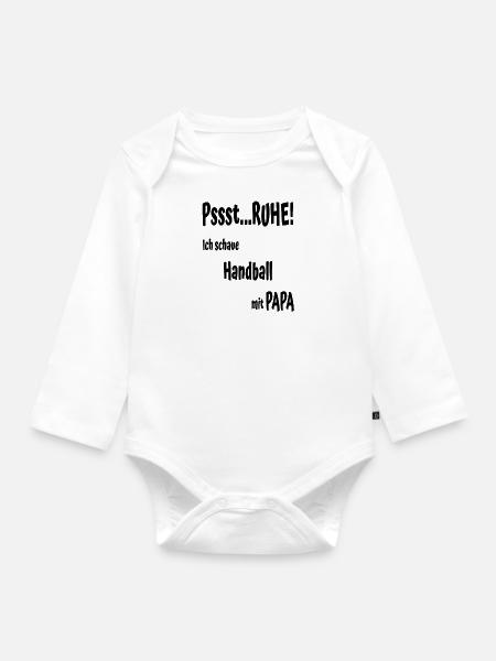 Handball mit Papa - Baby Bio-Langarm-Body - Weiß