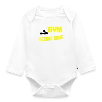 Gym is my Second Home Fitness Sportsmen Body Gift - Baby Bio-Langarm-Body - Weiß - Vorne