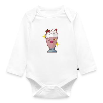 Milchshake Erdbeershake Erdbeermilchshake Shake - Baby Bio-Langarm-Body - Weiß - Vorne