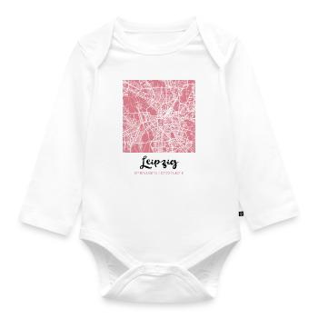 Leipzig - City Map Map Map (old rose) - Organic Longsleeve Baby Bodysuit - white - Front